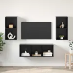 Set comodă TV Pe perete 3 pcs Stejar Negru Lemn compozit GartenMobel Dekor