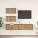 Set comodă TV Pe perete 4 pcs Stejar Artizanal Lemn prelucrat GartenMobel Dekor