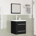 Set de mobilier pentru baie 2 pcs Stejar Negru Lemn compozit GartenMobel Dekor