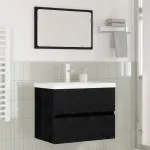 Set de mobilier pentru baie 3 pcs Stejar Negru Lemn compozit GartenMobel Dekor