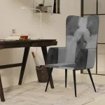 Scaun cu spătar înalt, gri, piele naturală GartenMobel Dekor