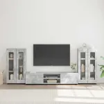 Set comodă TV cu raft FLORIN 3 pcs Gri din beton Lemn compozit GartenMobel Dekor