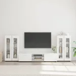 Set comodă TV cu sertar FLORIN 3 pcs Alb lucios Lemn compozit GartenMobel Dekor