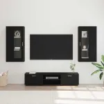 Set comodă TV cu sertar cu ușă FLORIN 3 pcs Negru Lemn compozit GartenMobel Dekor