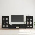 Set comodă TV cu sertar cu ușă FLORIN 3 pcs Negru Lemn compozit GartenMobel Dekor