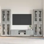 Set comodă TV cu raft FLORIN 3 pcs Gri din beton Lemn compozit GartenMobel Dekor