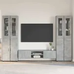 Set comodă TV cu raft FLORIN 3 pcs Gri din beton Lemn compozit GartenMobel Dekor