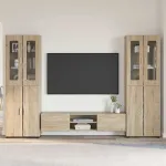 Set comodă TV cu raft FLORIN 3 pcs Stejar Sonoma Lemn compozit GartenMobel Dekor