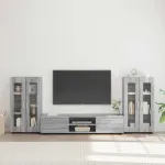 Set comodă TV cu sertar FLORIN 3 pcs Gri Sonoma Lemn compozit GartenMobel Dekor