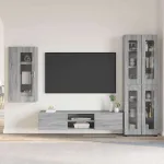 Set comodă TV cu sertar FLORIN 3 pcs Gri Sonoma Lemn compozit GartenMobel Dekor