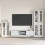 Set comodă TV cu sertar cu raft FLORIN 3 pcs Alb Lemn compozit GartenMobel Dekor