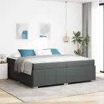 Cadru de pat cu saltea Gri închis 200 x 200 cm țesătură GartenMobel Dekor