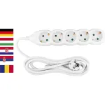 Prelungitor Strend Pro cu 5 prize Schuko, 3 m, protecție copii, alb