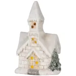 Decorațiune de Crăciun tip biserică cu 3 LED galben, ceramică, 27 cm