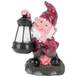 Figurină decorativă solară pitic cu lanternă LED, ceramică, 17x16x27 cm