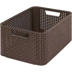 Cos de depozitare Curver Style M, maro inchis, aspect ratan, 38,6x28,7x17 cm