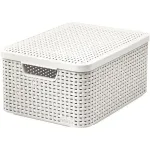 Coș de depozitare cu capac Curver Style M crem, aspect ratan, 42x29x19 cm