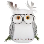 Bufniță decorativă albă cu pene MagicHome, 13x16x15 cm