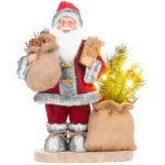 Dekorácia MagicHome Vianoce, Santa s taškou a stromčekom, LED, 3xAAA, 30 cm