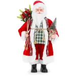 Dekorácia MagicHome Vianoce, Santa s taškou s darčekmi a stromčekom, 46 cm