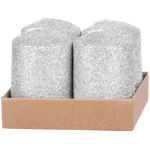 Set 4 lumânări advent argintii cu sclipici MagicHome, 4x6 cm