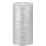 Lumânare decorativă cilindrică argintie cu efect metalizat, 6,9x13 cm