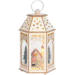 Felinar decorativ de Crăciun din lemn cu sat iluminat, 9 LED, alb cald