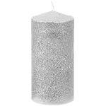 Lumânare decorativă cilindrică argintie cu sclipici, 5,5x12 cm, set 4 buc