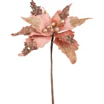 Floare decorativă de Crăciun Poinsettia cu tulpină, cupru, 46 cm