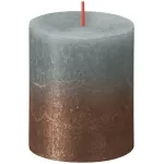 Lumânare decorativă Bolsius Rustic cilindrică, verde eucalipt și cupru, 80x68 mm