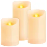 Set 3 lumânări LED din ceară naturală cu flacără mișcătoare și telecomandă