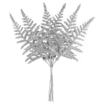 Crenguță decorativă tip ferigă argintie pentru Crăciun, 19 cm, 6 buc