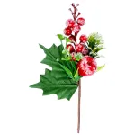 Crenguță decorativă de Crăciun cu mere și bobițe, roșie, 22 cm