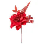 Crenguță decorativă de Crăciun MagicHome cu bujor roșu, 28 cm