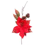 Crenguță decorativă de Crăciun cu floare poinsettia roșie, 34 cm