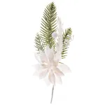 Crenguță decorativă de Crăciun cu poinsettia albă, 23 cm
