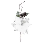 Crenguță decorativă de Crăciun MagicHome cu poinsettia albă, 34 cm