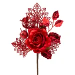 Crenguță decorativă de Crăciun MagicHome cu trandafir roșu, 25,5 cm