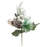 Crenguta decorativa de Craciun alba cu con, 21 cm, set 6 bucati