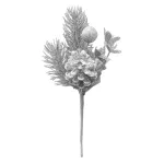 Crenguță decorativă de Crăciun argintie cu con, 21 cm, set 6 buc