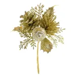 Crenguță decorativă de Crăciun MagicHome cu con, aurie, 15 cm, set 6 bucăți