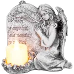 Decor funerar MagicHome cu inger si lumanare LED, polyresin, 12x8x12 cm