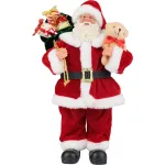 Decorațiune de Crăciun Moș Crăciun cu cadouri și ursuleț, 30 cm