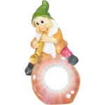 Decor solar de grădină cu pitic și 3 LED, polirășină, 12x11x22 cm