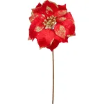 Floare decorativă de Crăciun poinsettia roșie cu tulpină, 38 cm