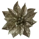 Set 6 flori decorative de Crăciun Glitter Poinsettia șampanie 9 cm