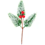 Crenguță decorativă de Crăciun MagicHome cu bobițe roșii, ninsă, 18 cm