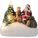 Decoratiune de Craciun cu Mos Craciun si copil, LED, 9,5 cm