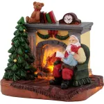 Decorațiune de Crăciun LED cu Moș Crăciun și copil la șemineu