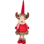 Figurină decorativă ren de Crăciun cu fular roșu, textilă, 55 cm